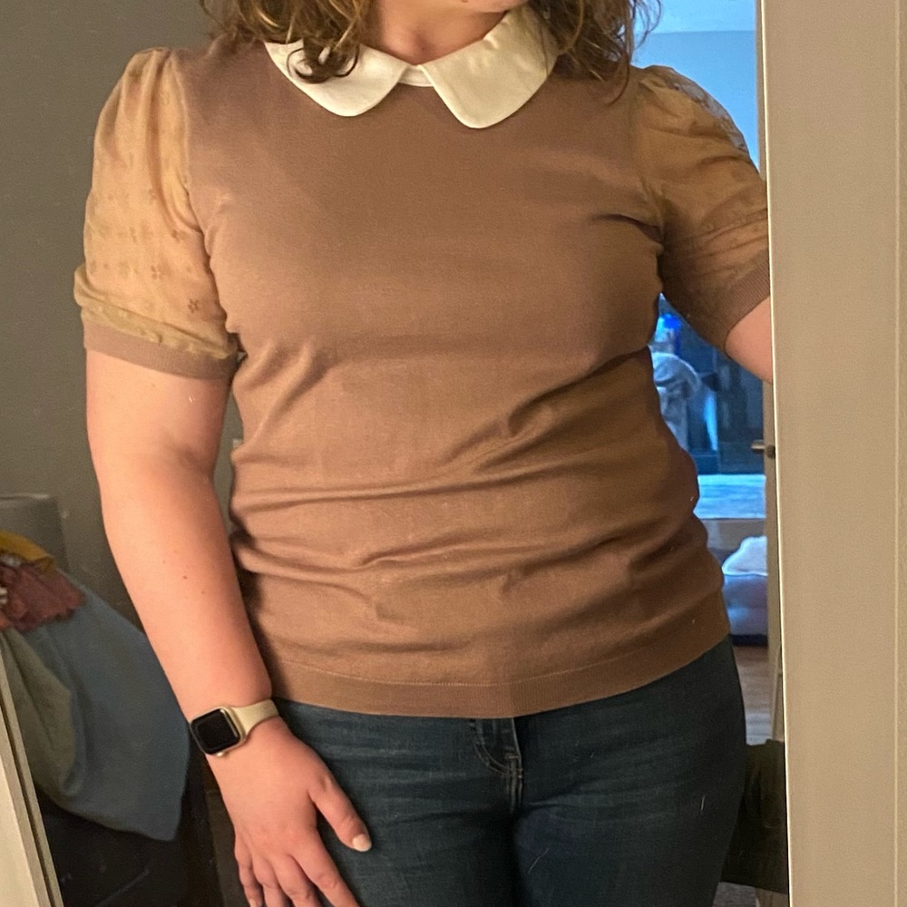 Adrianna Papell White Collared Top